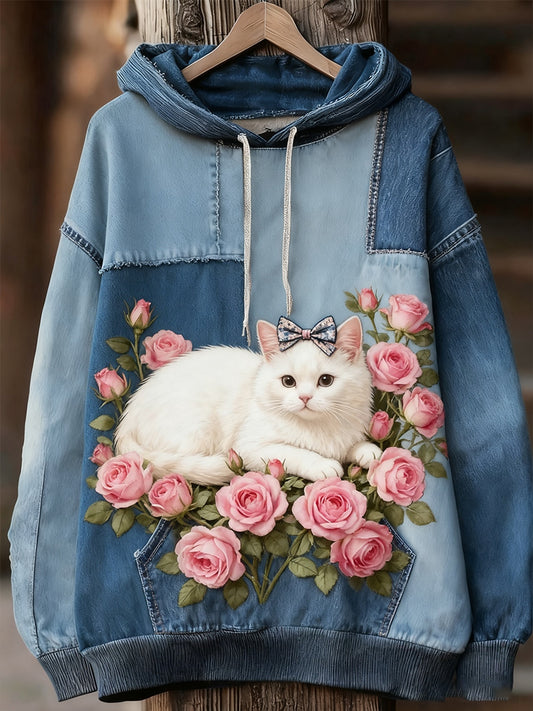 Унисекс животински изкуство печат случайни реколта качулка