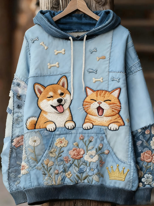 Унисекс животински изкуство печат случайни реколта качулка