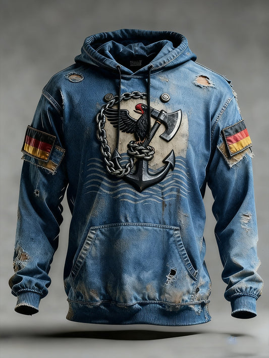 Мъжки реколта немски флаг изкуство печат hoodie