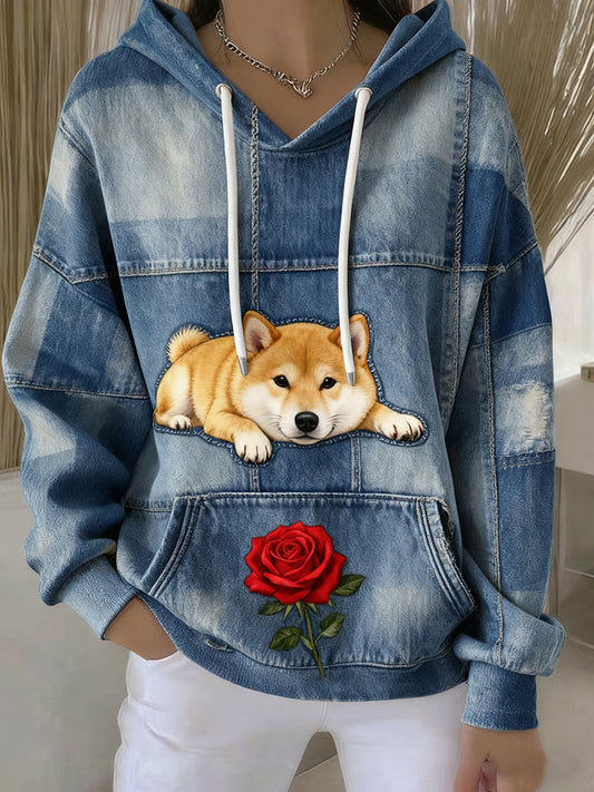 Жените реколта животно изкуство печат случайни ретро hoodi