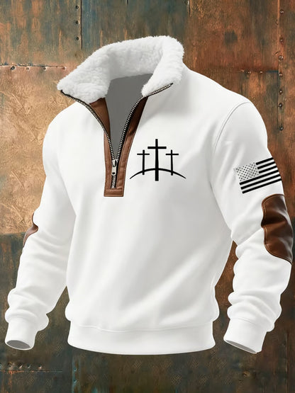 Мъжки реколта изкуство вяра случайни козина яка дебел суитчър