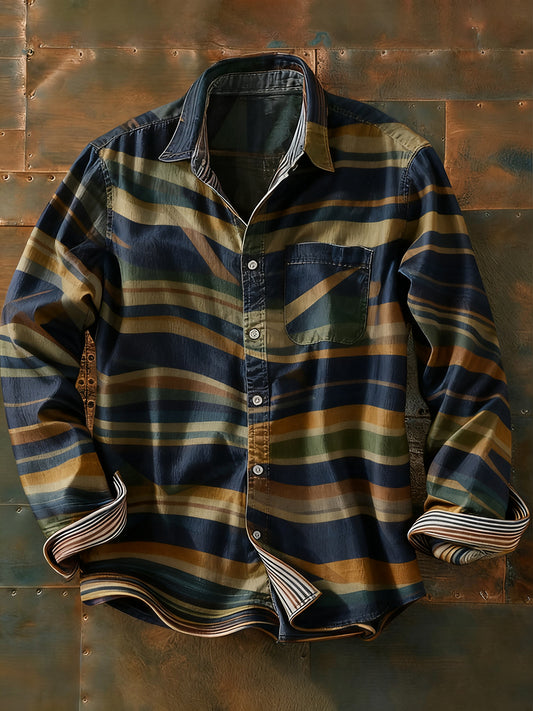 Мъжки ретро абстрактно изкуство печат случайни с дълги ръкави риза