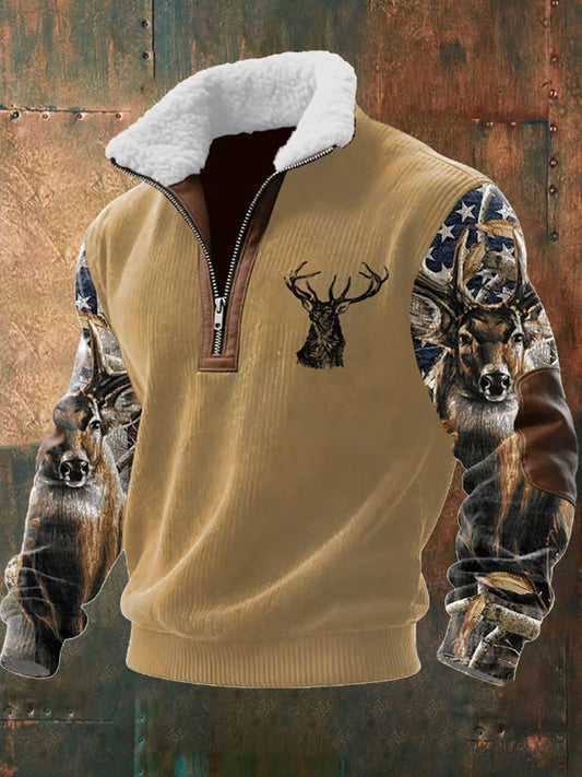 Мъжки ретро западна изкуство печат случайни цип козина яка суитчър