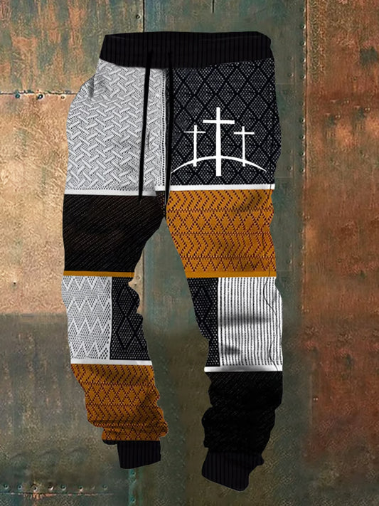 Мъжки ретро вяра печат хлабав ежедневни панталони