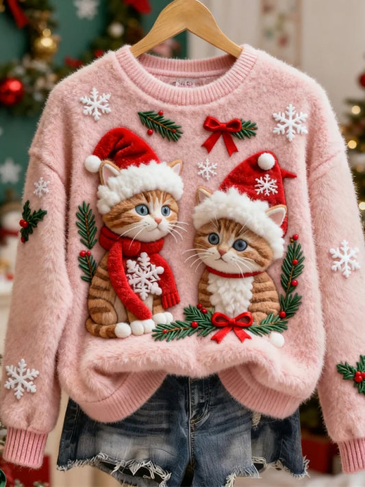 Жените ретро коледа животно изкуство печат случайни фланел отгоре