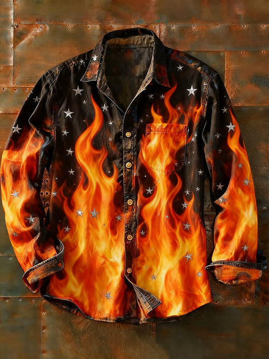 Мъжки ретро абстрактно изкуство печат случайни с дълги ръкави риза