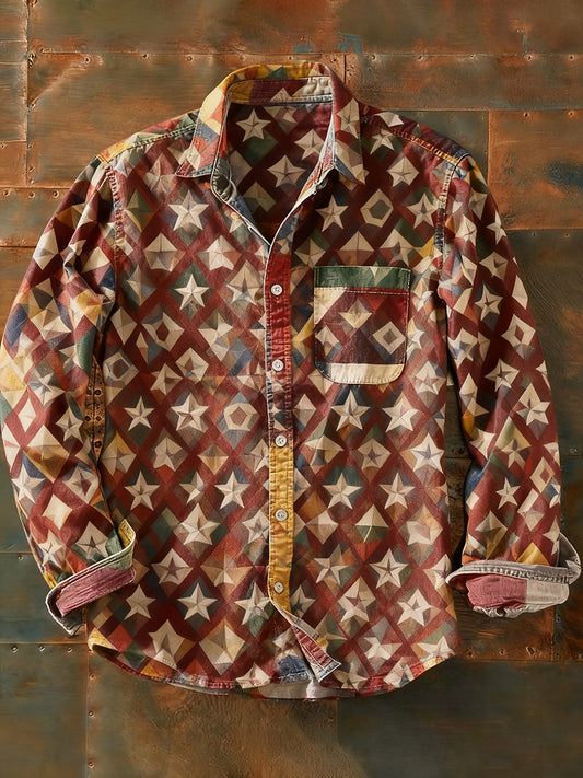 Мъжки ретро абстрактно изкуство печат случайни с дълги ръкави риза