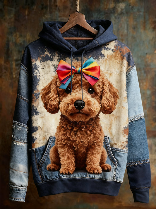 Унисекс животински изкуство печат случайни реколта качулка