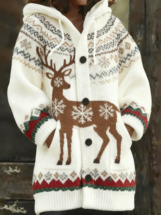 Дамски ретро коледа изкуство печат случайни midi качулка жар