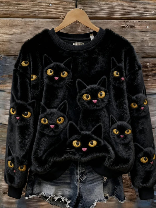 Дамски ретро животно изкуство печат удобен фланел суитчър