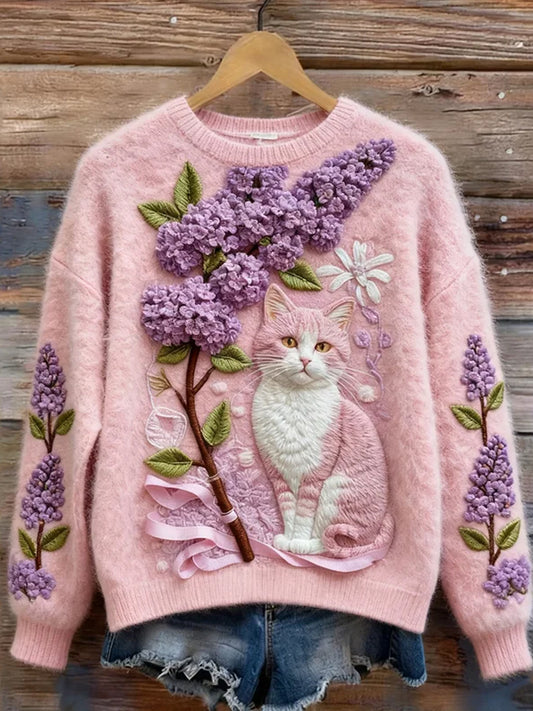 Дамски ретро животно изкуство печат удобен фланел суитчър