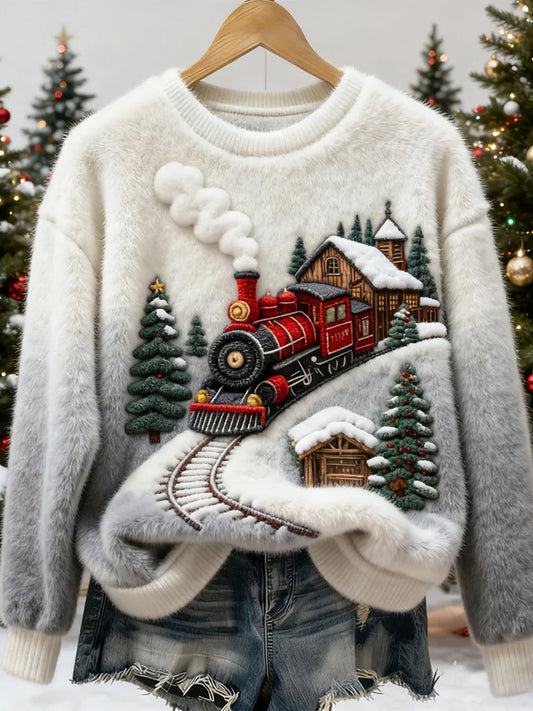 Дамски ретро коледно животно изкуство печат удобен фланел суитчър