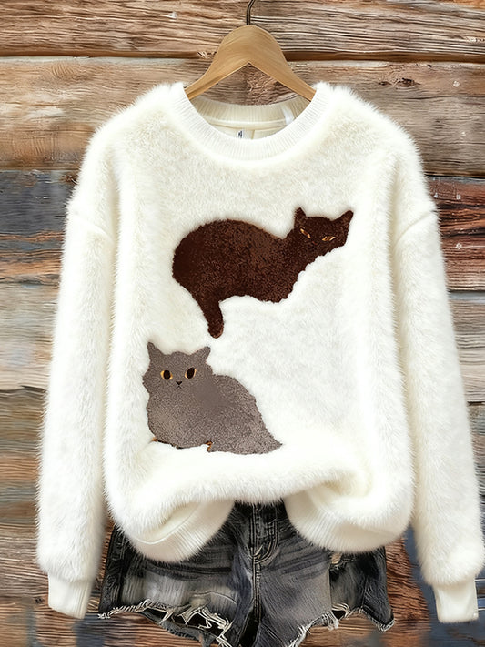 Дамски ретро животно изкуство печат удобен фланел суитчър