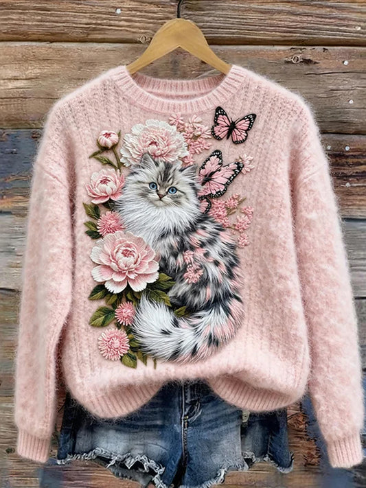 Жените ретро животно изкуство печат случайни фланел отгоре